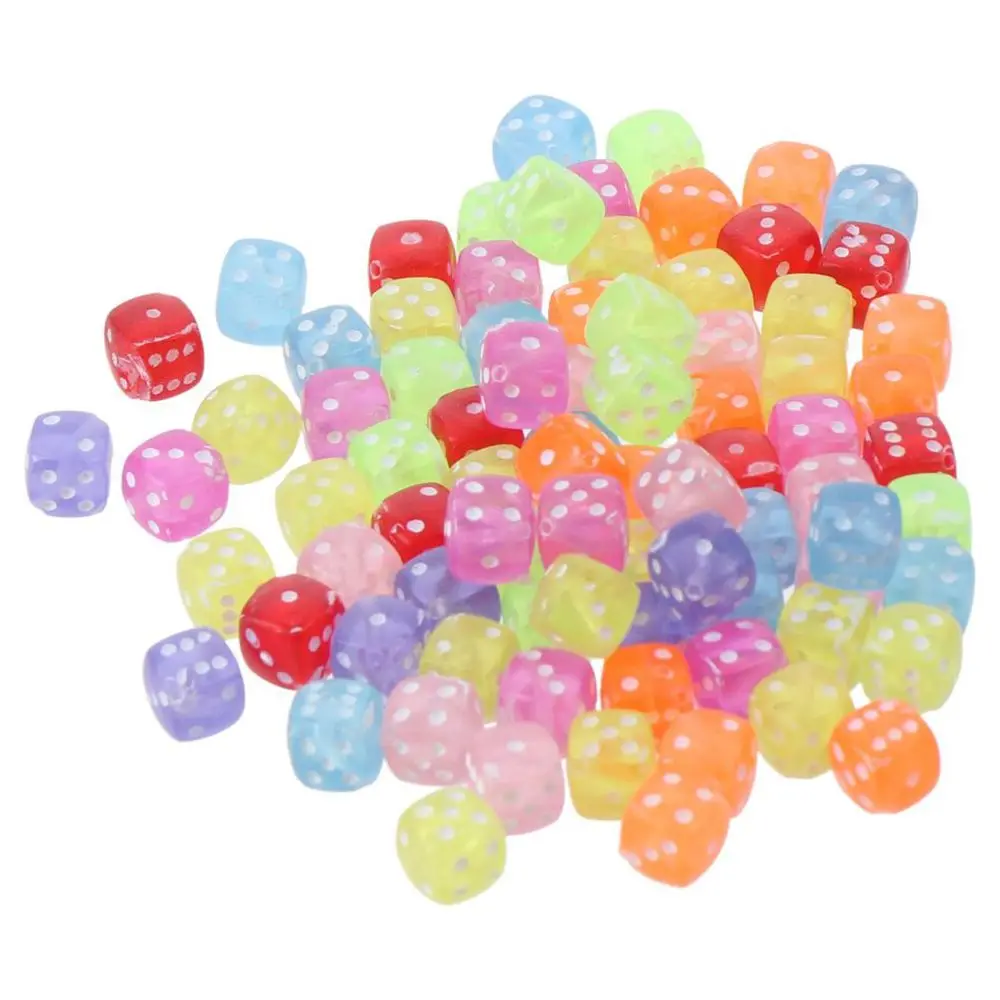 80pcs 8*8*8mm Dice Shape Beads Acrylic Dice Shape 6 Sides Dice Charming Beads Clear Mixed Colors Acrylic Dice Beads