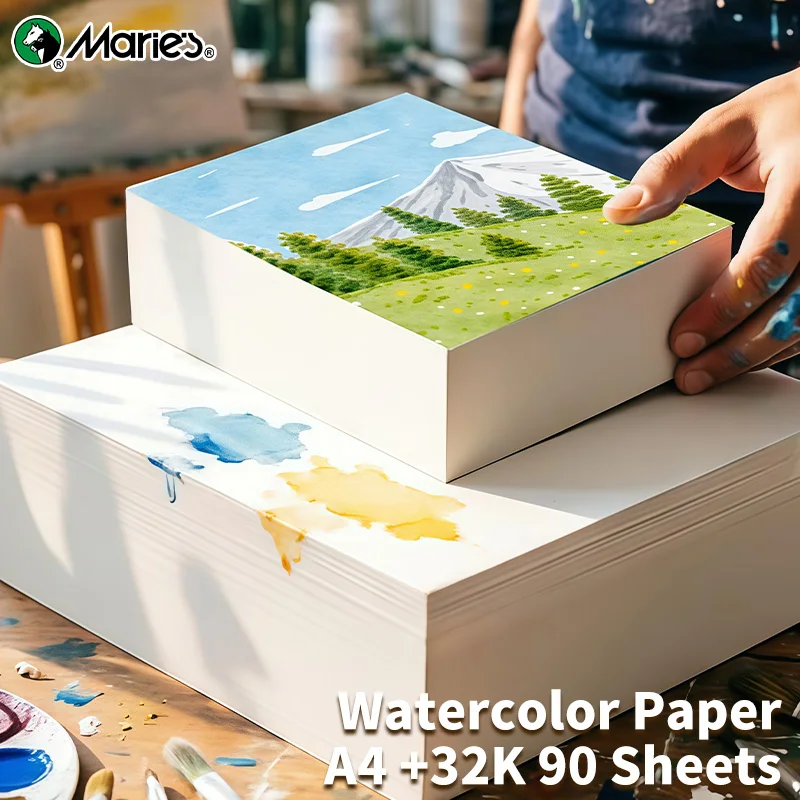90 Sheets Watercolor Paper Bulk, 230gsm/110lb, White Paper With 32K/A4 Sizes Ideal for Adults and Artists, for Painting, Gouache