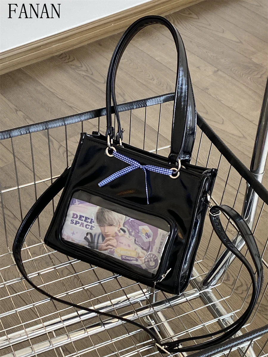 

Japanese Style Capacity Tote Bag Solid Color Black Versatile Fashion Commuter Women's Shoulder Crossbody Bags 2025 New