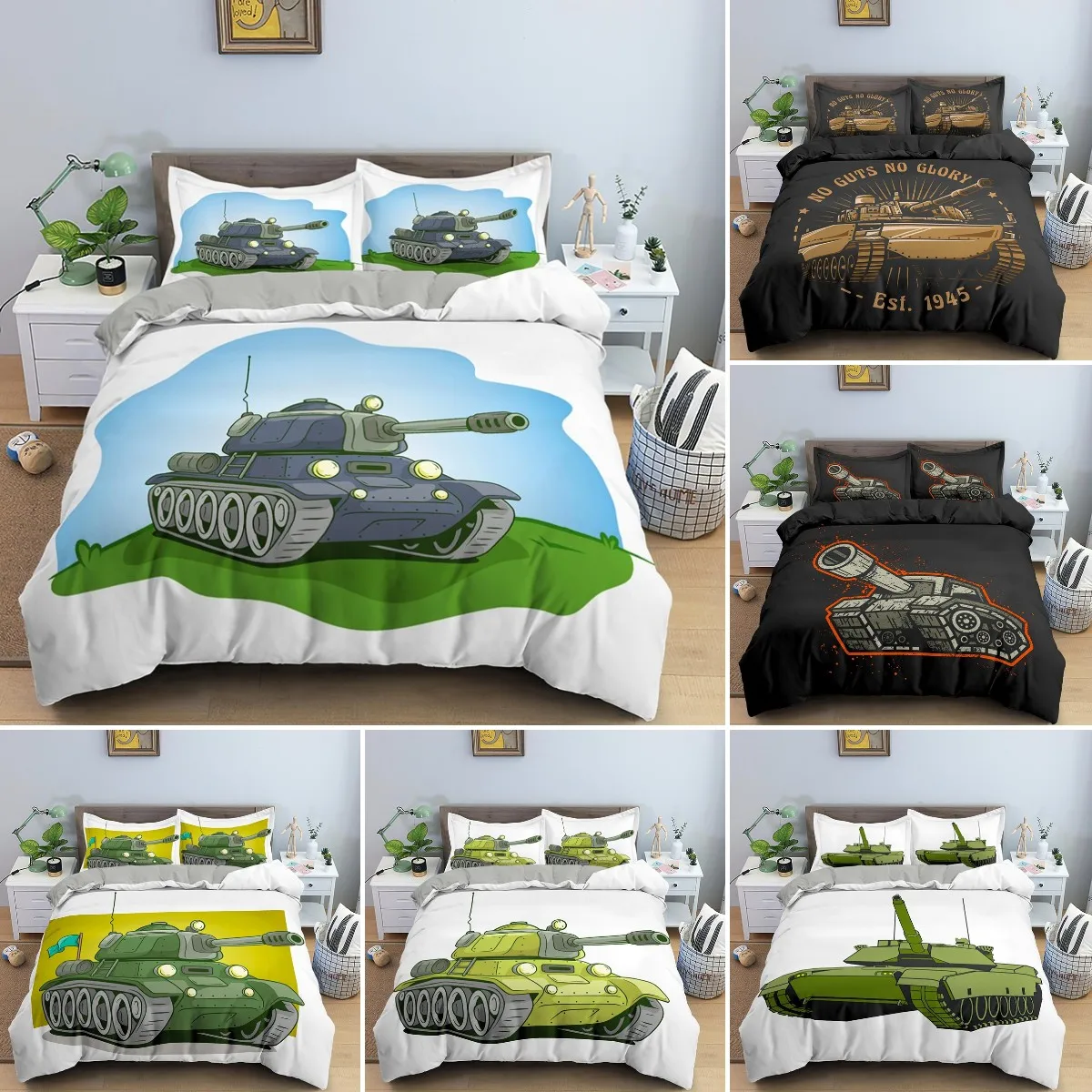 الكرتون تانك الملك الملكة غطاء لحاف موضوع الحرب طقم سرير للأطفال بنين رجل الجندي الترابية دراجة التمويه الجيش التمثيل غطاء لحاف #6