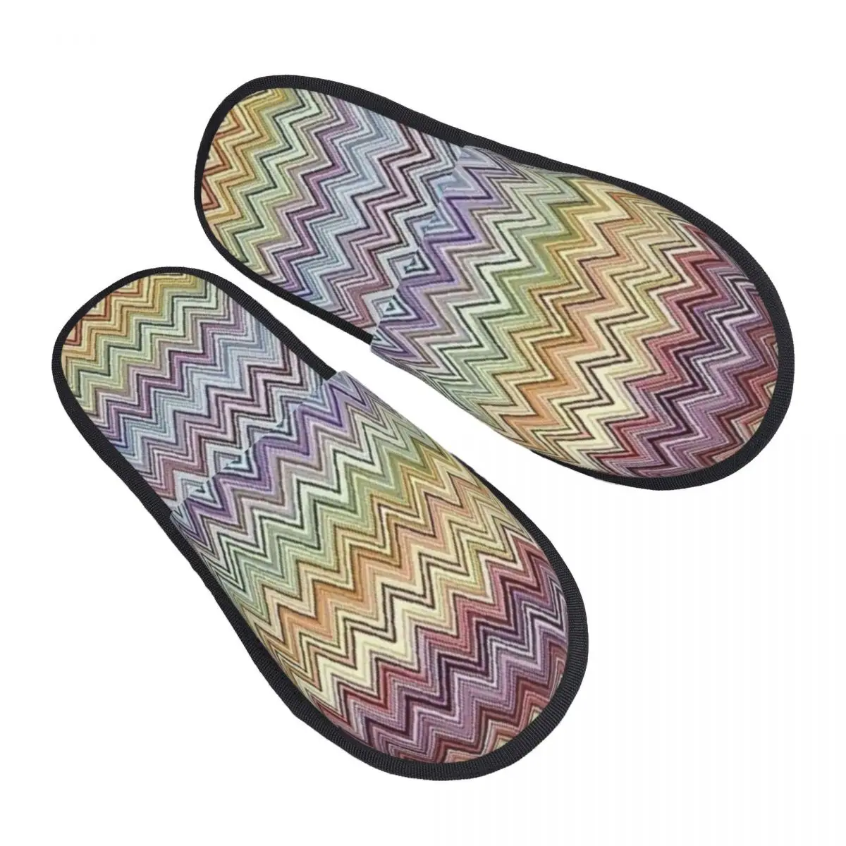 Custom Print Boho Chic Modern Zigzag House Slippers Warm Geometric Multicolor Memory Foam Fluffy Slipper Indoor Outdoor Shoes