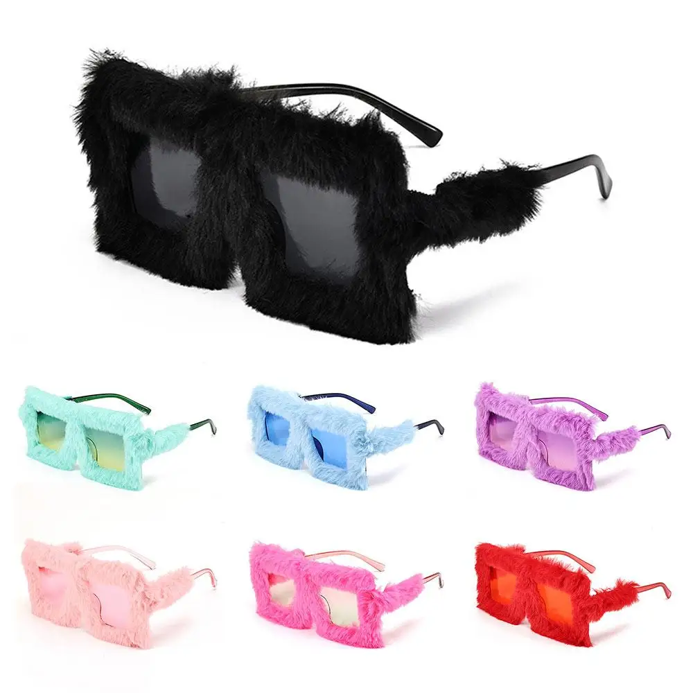 

Oversized Plush Sunglasses Style Party Christmas Halloween Cosplay Square Frame Sun Glasses Soft Fluffy Winter Shades for Women
