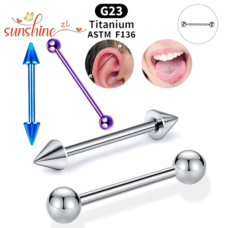 Implant Grade Titanium ASTM F136 Internal Thread Straight Barbells Tongue Ring Earrings Piercing Jewelry Bar 1pcs/lot  Anodized