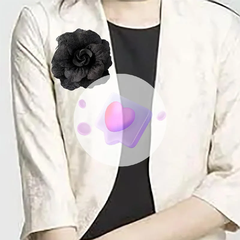 Classic Women's Grief Jewelry, Black Velvet Camellia Mourning Brooch Accessory