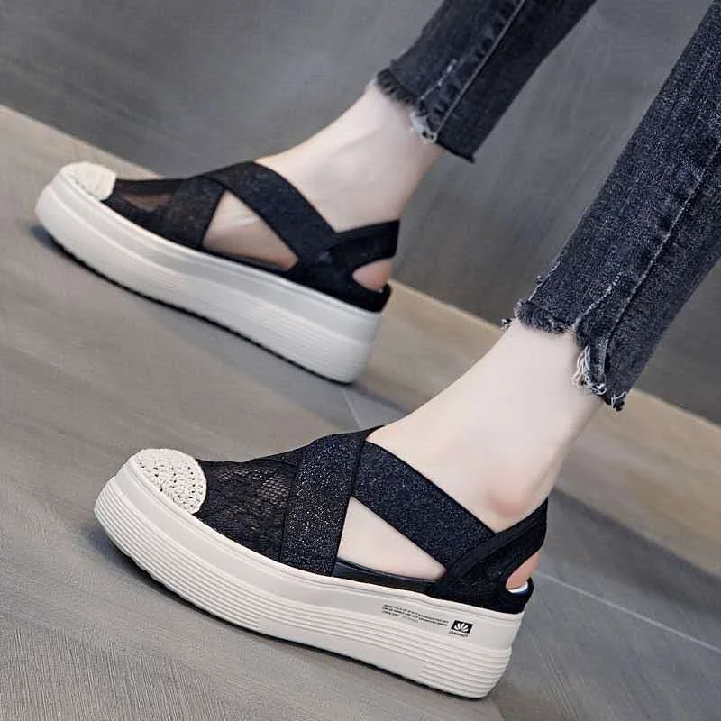 Retro Sandals Women's Shoes 2022 New Summer Ladies Breathable Mesh Face Lace Casual Shoes Fisherman Shoes Girls Slip on Loafers