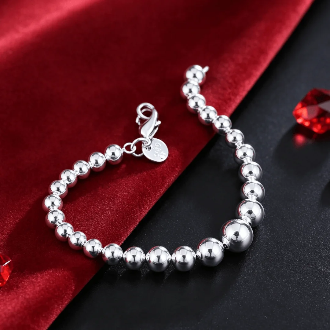 New popular 925 Sterling Silver fine Large and small beads chain Bracelet for women Wedding party Christmas Gift fashion Jewelry