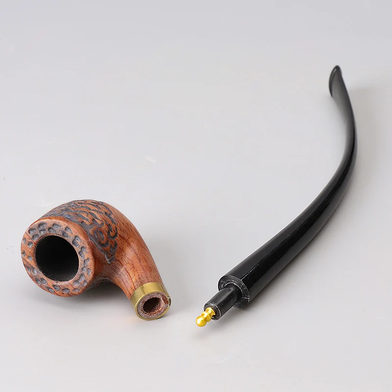 MUXIANG-Rosewood Enchased Tobacco Pipe, 3mm Filter, Long Handle, Reading Stem, Churchwarden Smoking Pipe with 10 Tool Kit,