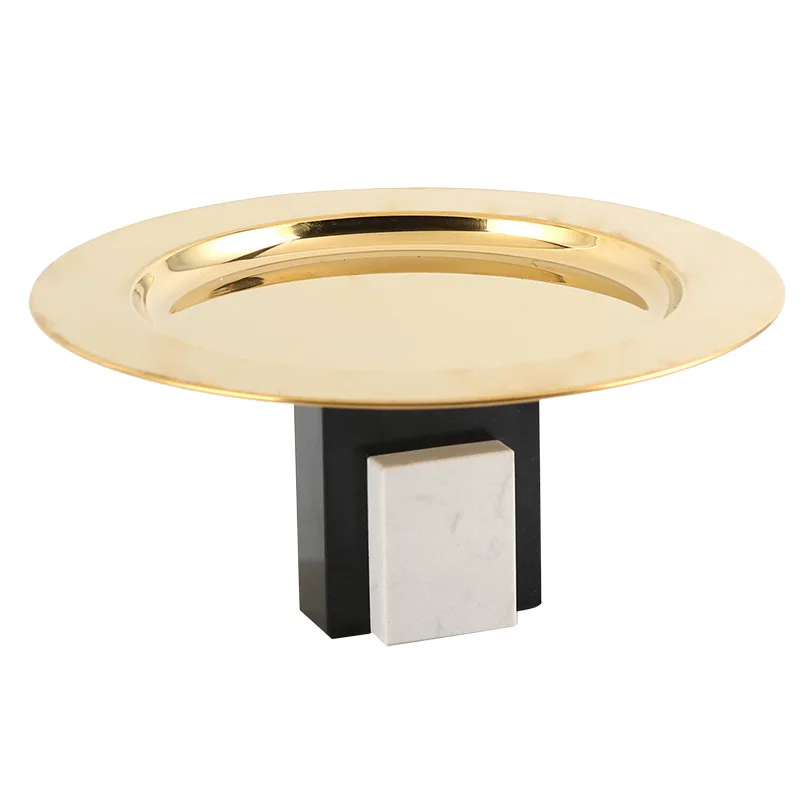New Chinese style light luxury square column marble fruit plate jewelry hotel exhibition hall high-legged snack jewelry