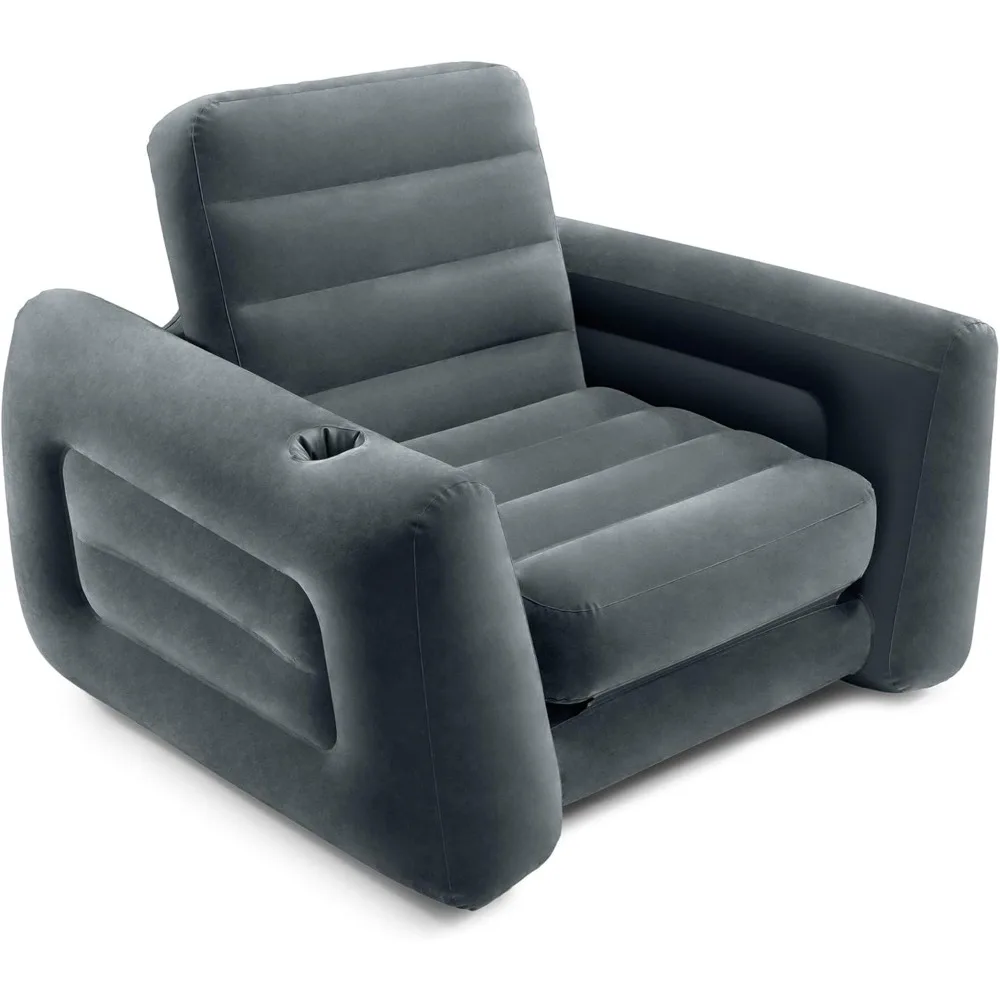 

66551EP Inflatable Pull-Out Chair: Built-in Cupholder – Velvety Surface – 2-in-1 Valve – Folds Compactly – 80" x 91" x 26"