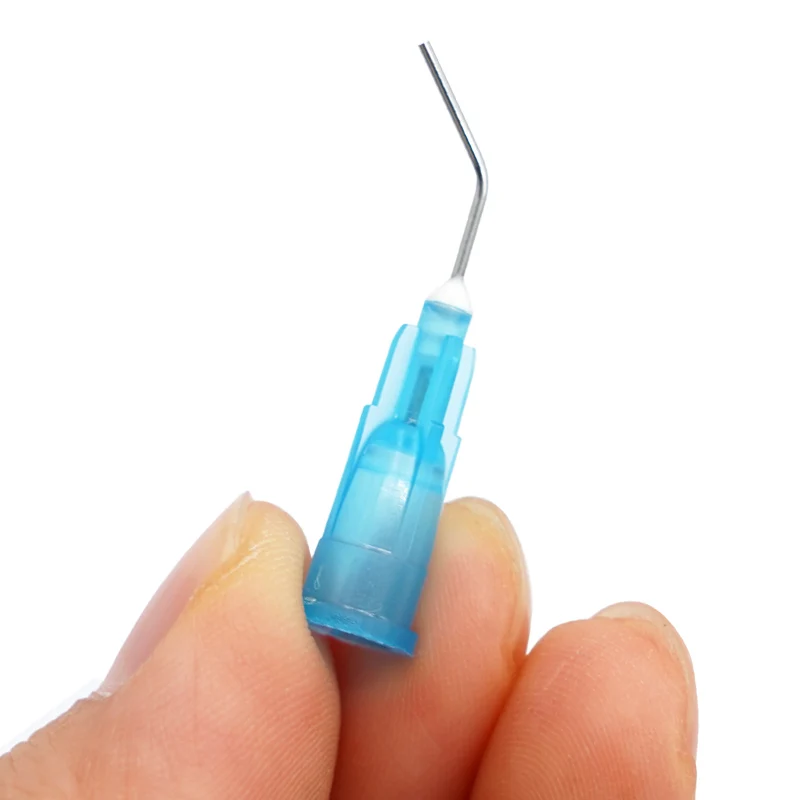 100pcs Dental Irrigation Bent Needle Tips Disposable Pre Bent Flow Dispensing Syringe Tips for Composite Resin Acid Reagent ﻿