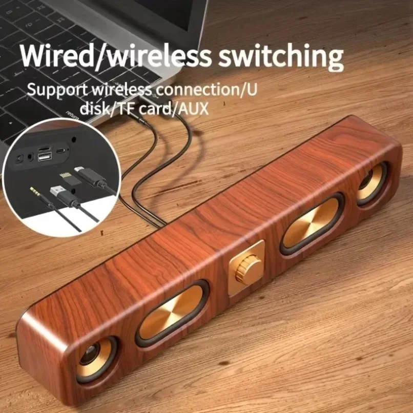 3D Stereo Wooden Soundbar Speaker Bluetooth 5.0 For TV Home Theater Surround Music Player Desktop Wired Wireless RCA USB AUX Box