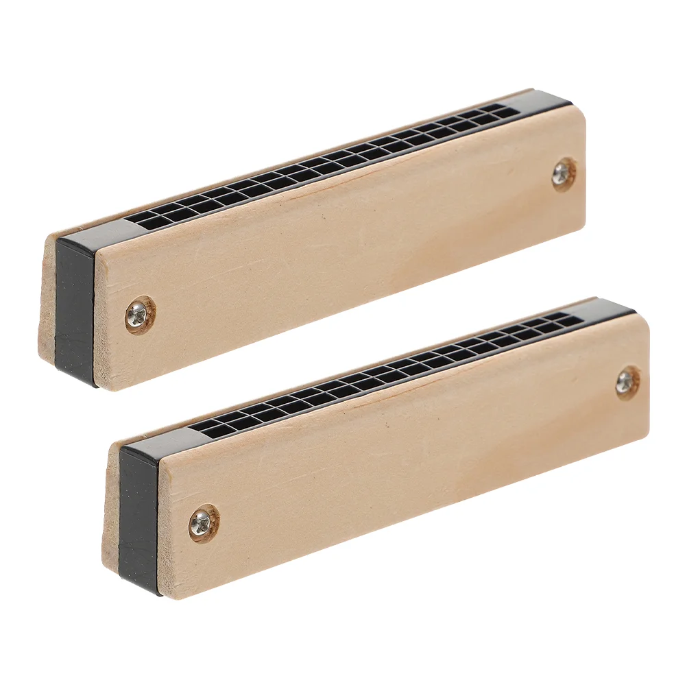 2 Pcs White Body Hamonica Educational Toys Child Harmonica Wooden Small Instrument Children Children’s Plaything DIY Graffiti