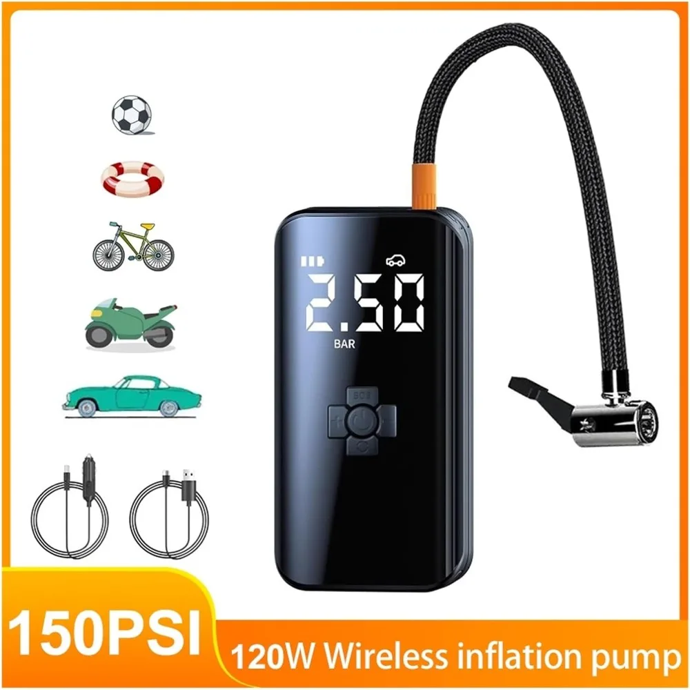 120 واط ضاغط هواء للسيارة اللاسلكية مضخة هواء منفاخ الإطارات الكهربائية ، متوافق مع دراجة نارية دراجة قارب كرات الإطارات التلقائية #2