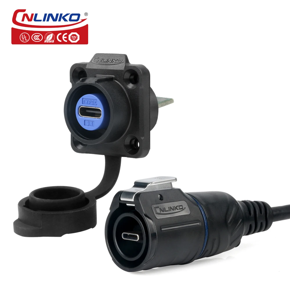 CNLINKO Type-C USB 3.1 Connector IP67 Waterproof 5A Data & Power Interface Fast Charging Data Transmission Plug Socket Connector