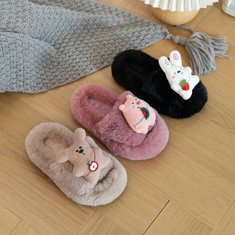 

Kids Plush Shoes with Cute Toys Children Slippers Warm Indoors Soft 2025 Winter New Girls Fashion Slippers Non-slip Korean Style