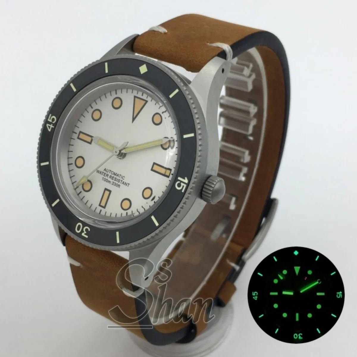 40mm メンズ ヴィンテージ ダイビングウォッチ ドーム型サファイアガラス レザーストラップ NH35 PT5000 防水 機械式自動巻き腕時計