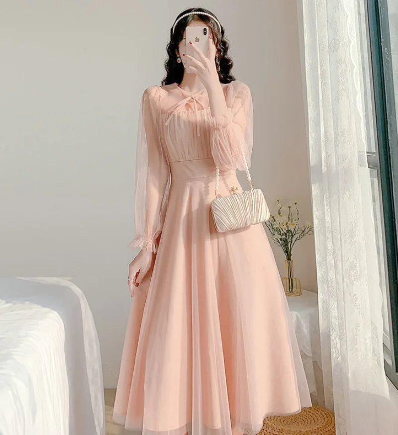 Female Dresses Mesh Long Sleeve Women\'s Dress Kawaii Maxi Cute Fairy on Sale Clearance Fashion Summer 2024 Elegant and Beautiful