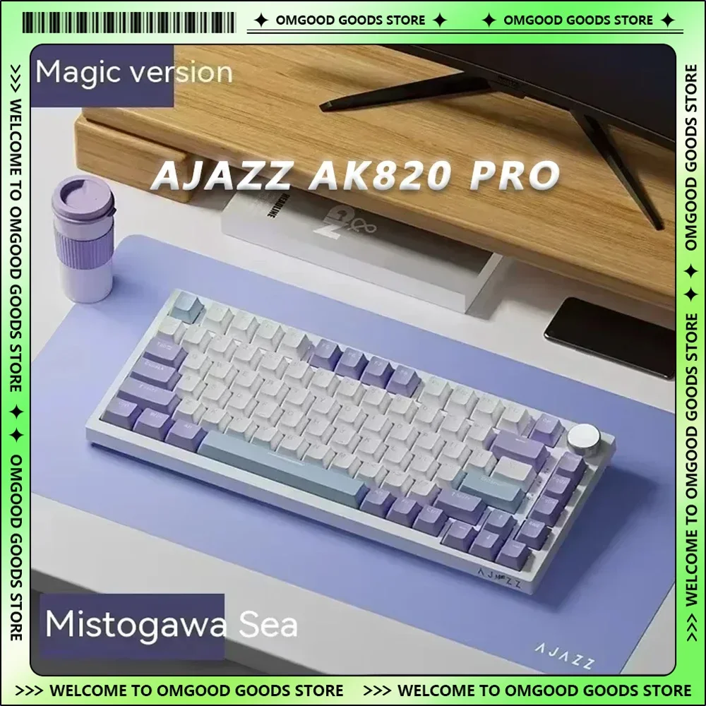 AJAZZ AK820 Pro PC Mechanical Keyboard 3-Mode Wireless Multi-functional Knob Custom Gaming Keyboard Christmas Accessory Gift