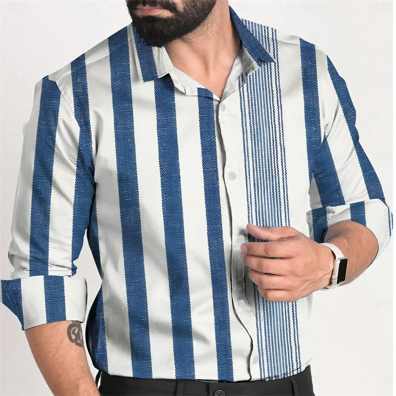 

Long-sleeve Shirt Plaid Business Casual Men's 3D Printed Shirt Spring And Autumn Daily Formal Oversized Lapel Long-sleeve Shirt
