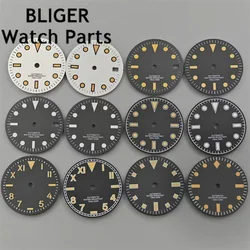 BLIGER 29mm Retro Dial Black White Dial Green Luminous Fit NH35 NH36 ETA2824 2836 PT5000 Miyata 8205 8215 DG2813 Movement