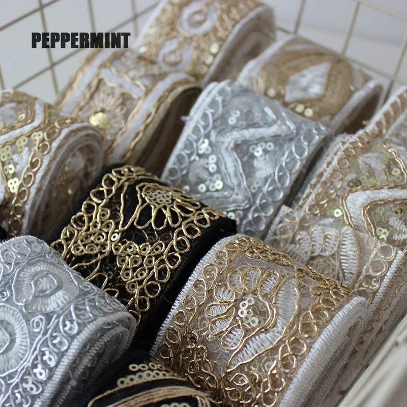 1yard 5cm Golden Silver Trim Wedding Sequins Tape Embroidered Webbing Handmade Sewing Mesh Ribbons Clothing Decorative Lace Trim