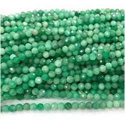 Veemake Natural Green Emerald Round Faceted Small Beads Genuine Gemstones 07940