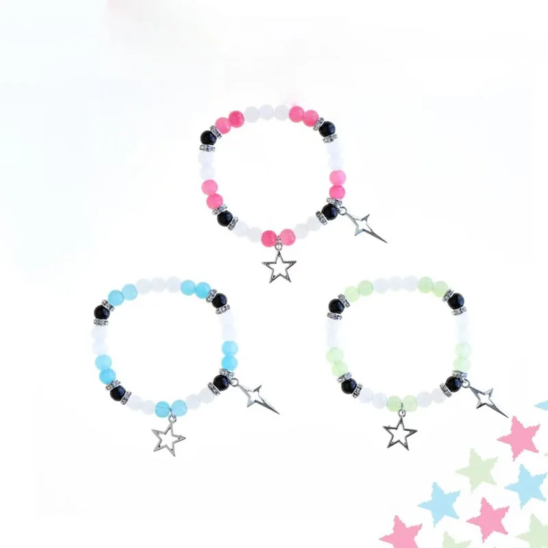 Triplets/Trio Cartoon Matching Bracelets, Pink/Blue/Green Group Friendship Bracelets