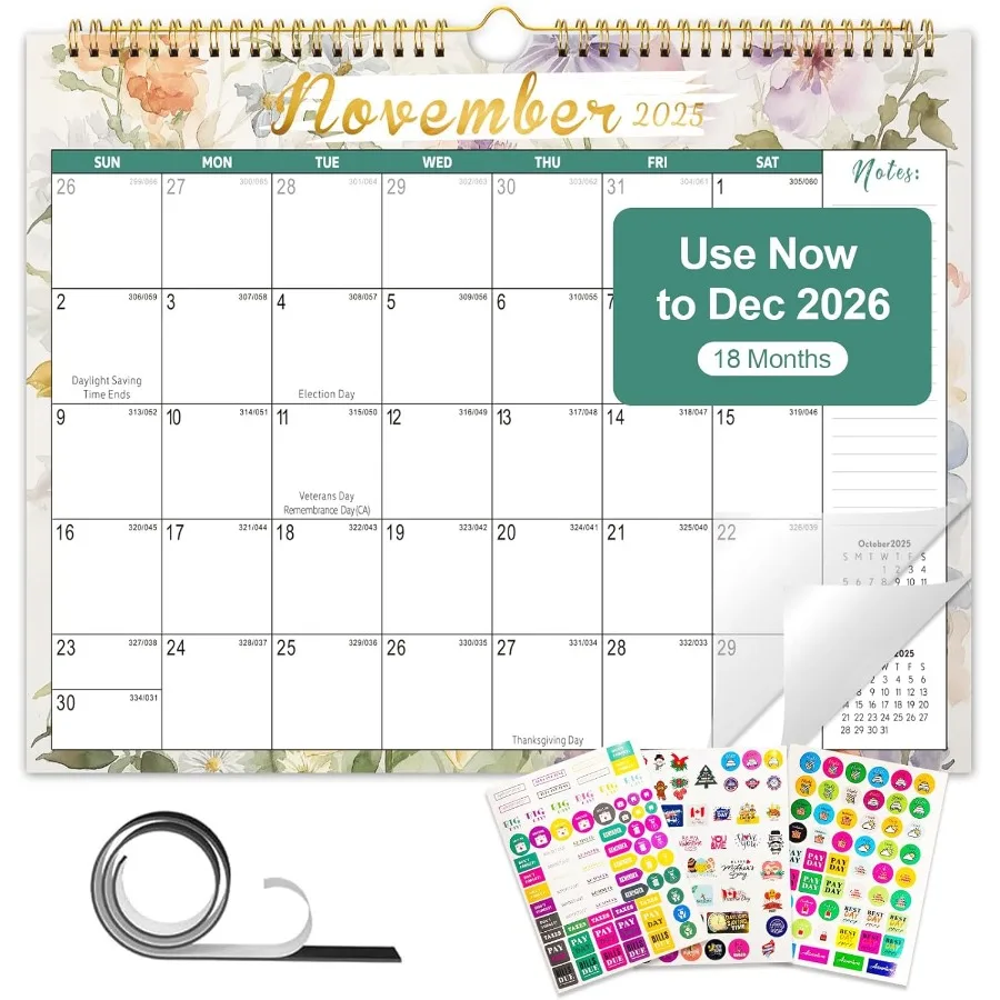 2026 Calendar 14" x 11" Hanging Spiral Bound 2026 Wall Calendar 18 Month Calendar 20252026 from JUL 2025 to DEC 2026 Magnetic F