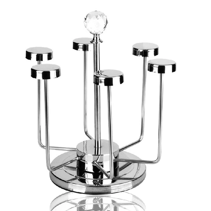 

HOT SALE Rotating Cup Mug Glass Holder Rack Stainless Steel 6 Cups Drying Rack Stand Made Stainless Steel