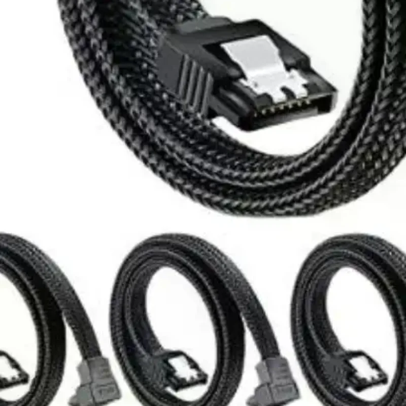 Braided SATA 3 Cable 6Gbps Fast Data Transfer 90° Connector for Office PC SSD HDD Replacement & Installation