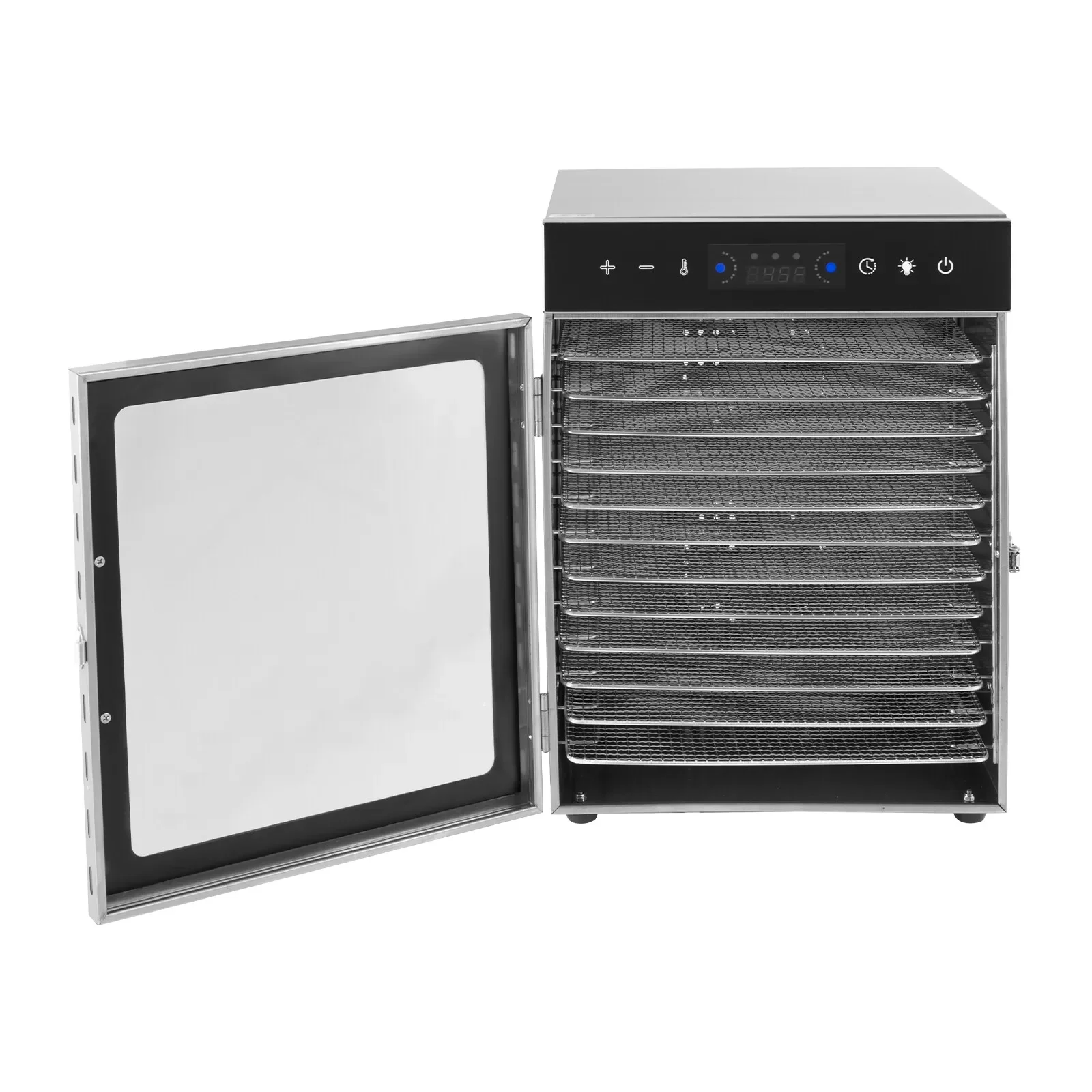 เครื่องอบแห้งอาหารขนาด 650 วัตต์ 12 ช่อง พร้อมหน้าจอสัมผัสและไฟ LED - เครื่องอบผลไม้ เนื้อสัตว์ เจอร์กี้ สเตนเลสสตีล 110V ปลั๊กแบบ US