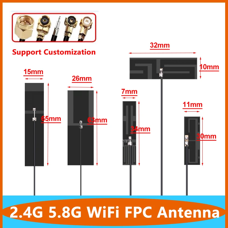 10PCS Internal Built-in Rohs 2.4G 5.8g WIFI IPEX U.FL Flexible FPC PCB Zigbee  Antenna Manufacturer for Signal Boost