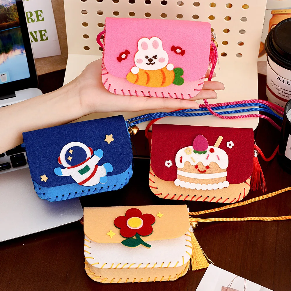 4pcs DIY Felt Animal Bag Craft Set Beginners Handmade Craft Art Toys for Kids Girl Sewing Craft Kit Making Supplies Learn To Sew