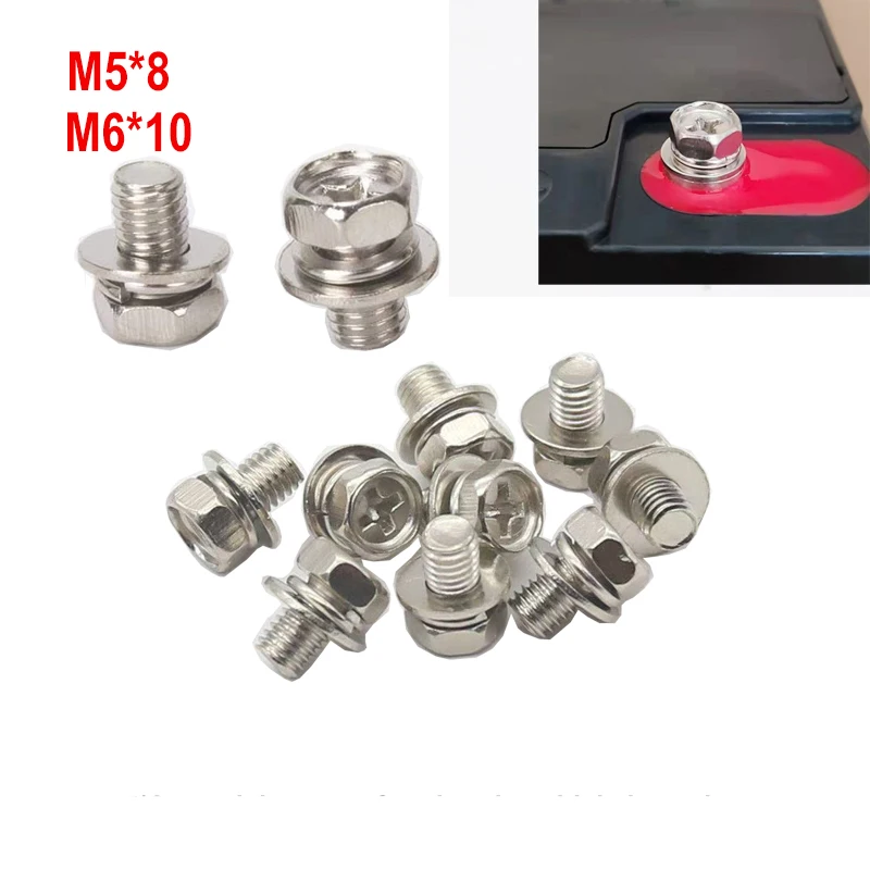 100PcsM5*8 Electric Vehicle Battery Cable Fixing Screw M5 Nickel Plated with Gasket Bolt Combination Hexagonal Screw