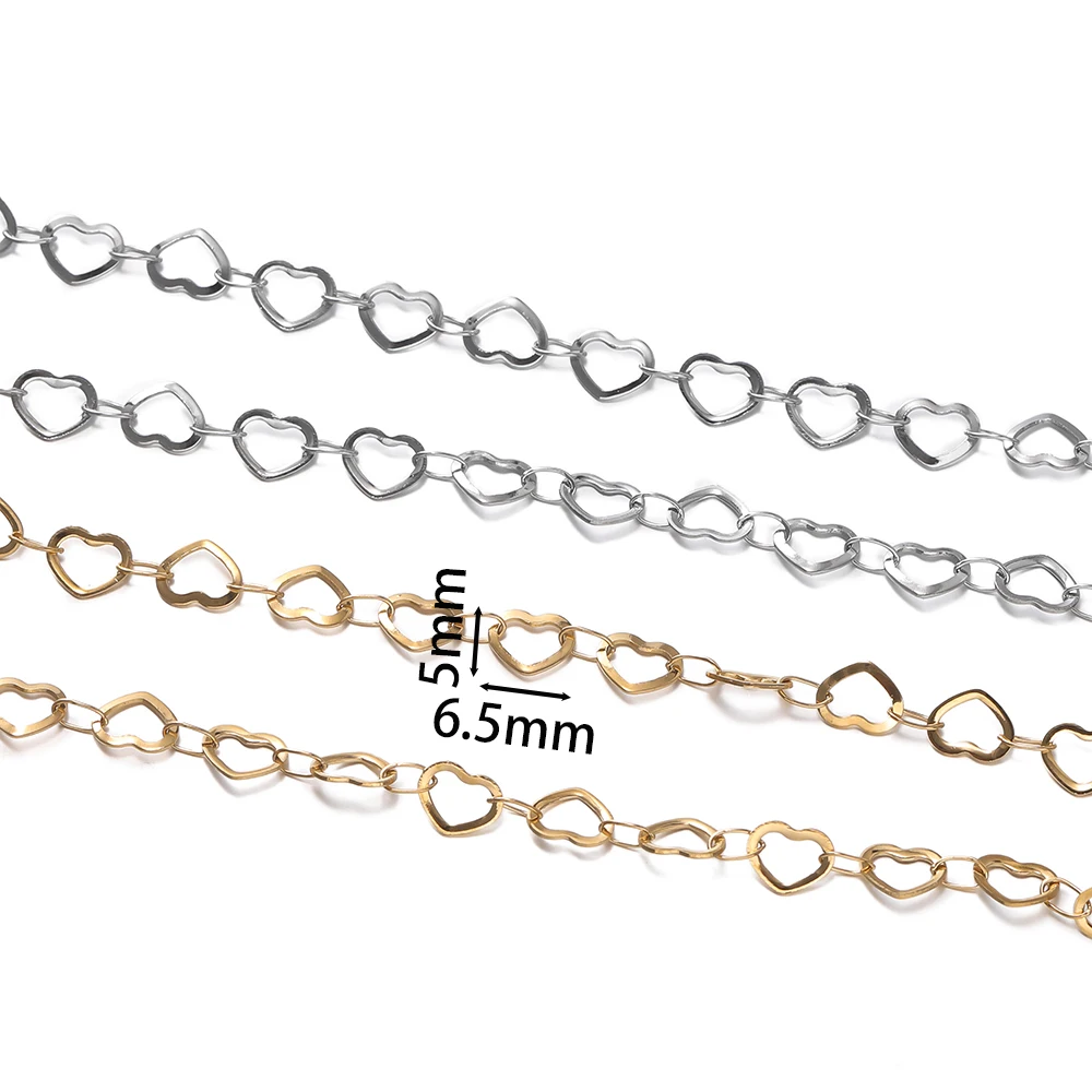 1Meter 6.5x5mm Stainless Steel Gold Color Love Heart Link Chain Handmade DIY Necklace Bracelet Anklets Jewelry Making Supplies view 2
