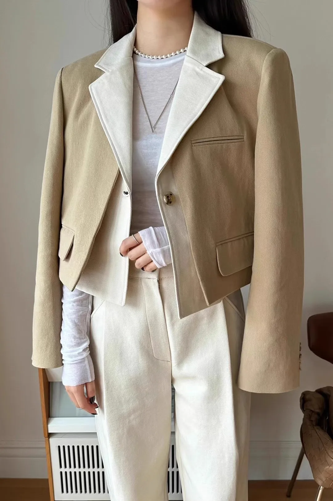 2023 Herbst neue Frauen Blazer gefälschte zweiteilige Revers Langarm kurze Freizeit anzug Mantel Jacke Mode weibliche Kleidung y4465