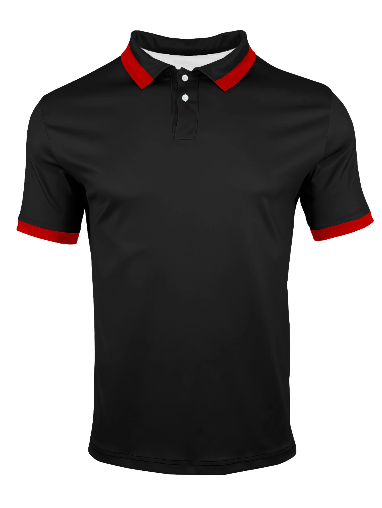 Men\'s minimalist black and red solid color trend casual street clothing 3D printing lapel short sleeved POLO shirt summer fashio