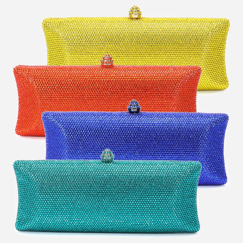 16 Colors Crystal Evening Clutch Orange/Pink Dazzling Lady Silver/Gold Wedding Purse Blue Crystal Bags Women's Shoulder Handbags