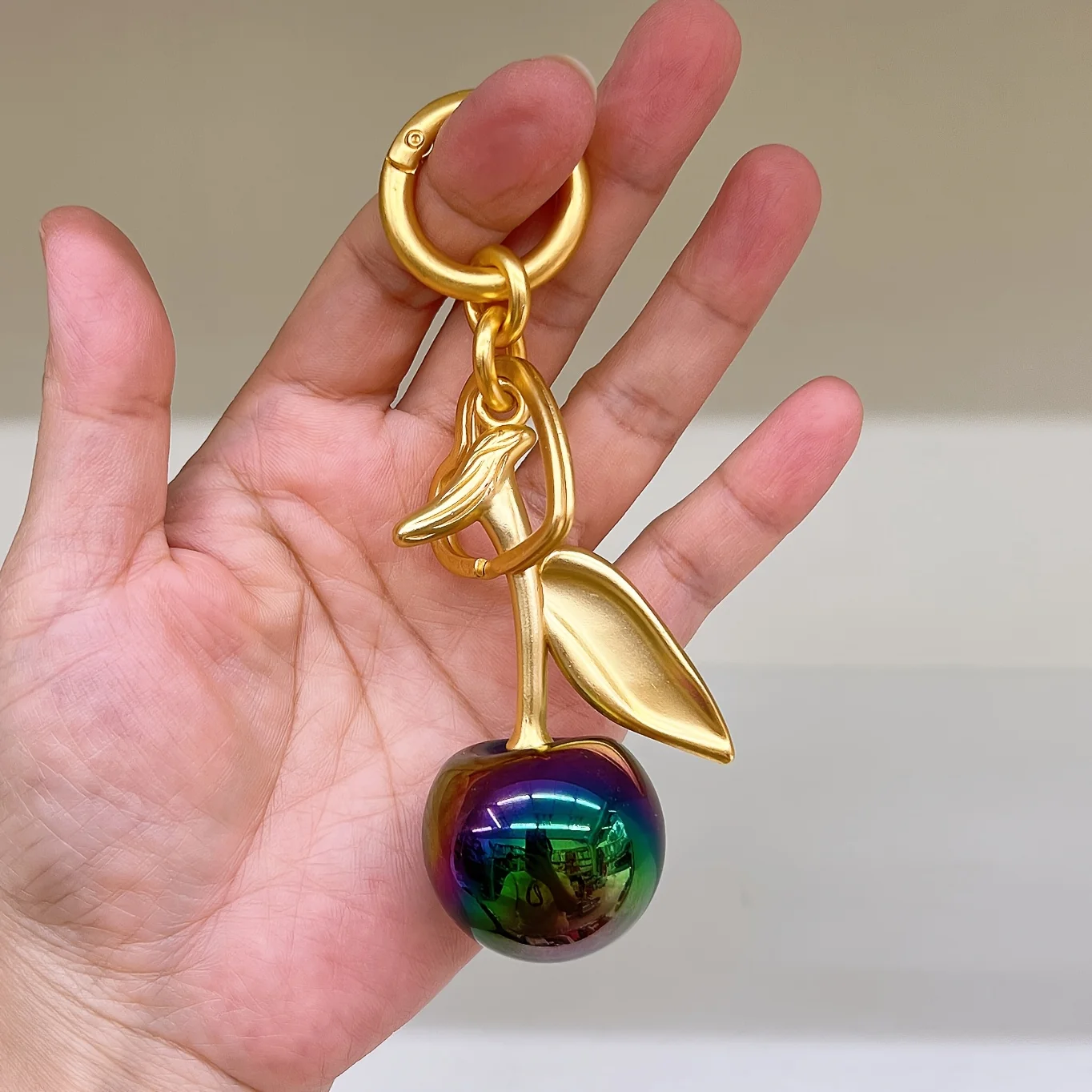 Women's Fashion Bag  Iridescent Colour Cherry Keychain Summer Fruits Charm Keyring For Girls Men Jewelry Bag Accessories Gift
