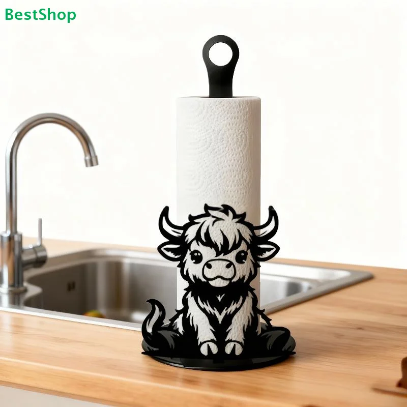 〔New〕Highland Cow Metal Paper Towel Holder, Farmhouse Kitchen Decor for Countertop