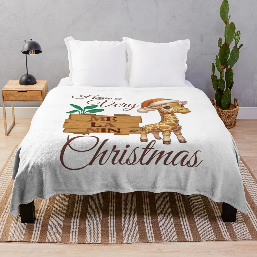 Funny Melanin Christmas Giraffe Throw Blanket Softest Loose Blankets