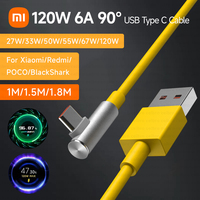 Xiaomi 120W 6A 90 Degree Usb Type C Cable Phone Quick Charger Game Kable For Mi 12 10 Redmi Note 12 11 Pro Poco X3 F3 BlackShark