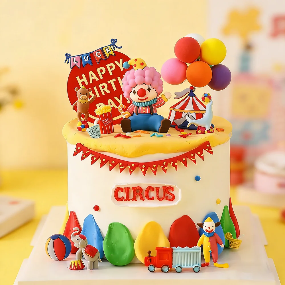 Adornos Coloridos para Pastel de Circo, Payaso y Animales de Circo, León, Elefante, Mono, para Niños, Decoración para Pastel de Primer Cumpleaños