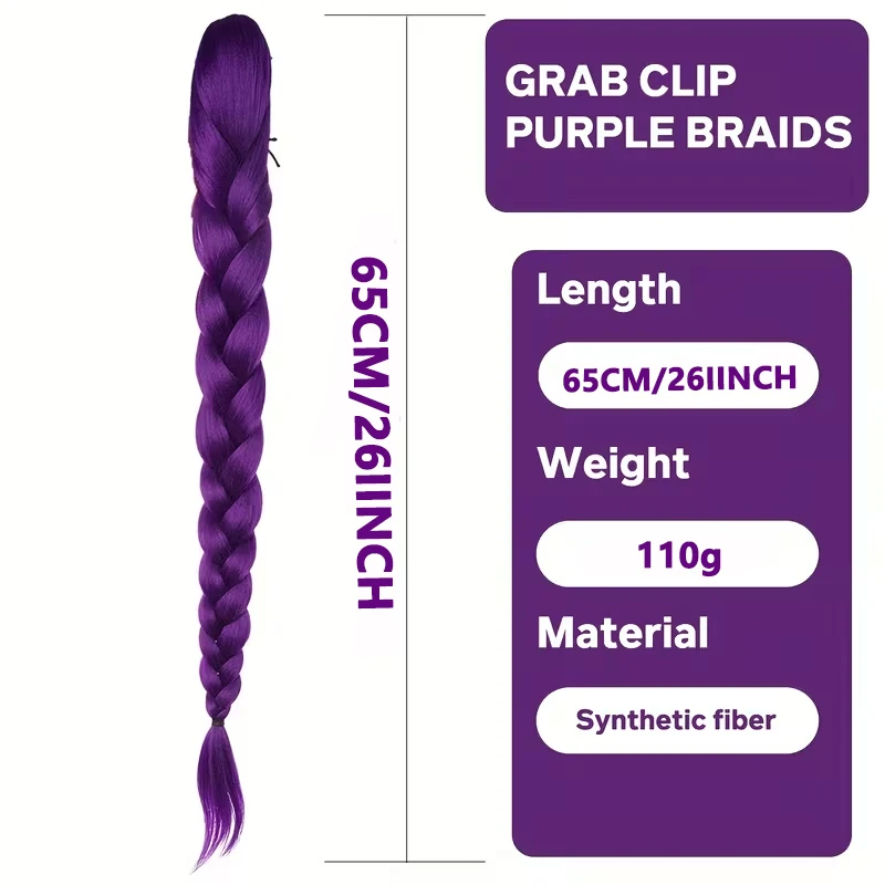Synthetic Braided Purple Hair Ponytail Kids Costume Hairstyle 26inch Long Ponytail with Clips for Kids Girls Halloween Christmas image 4