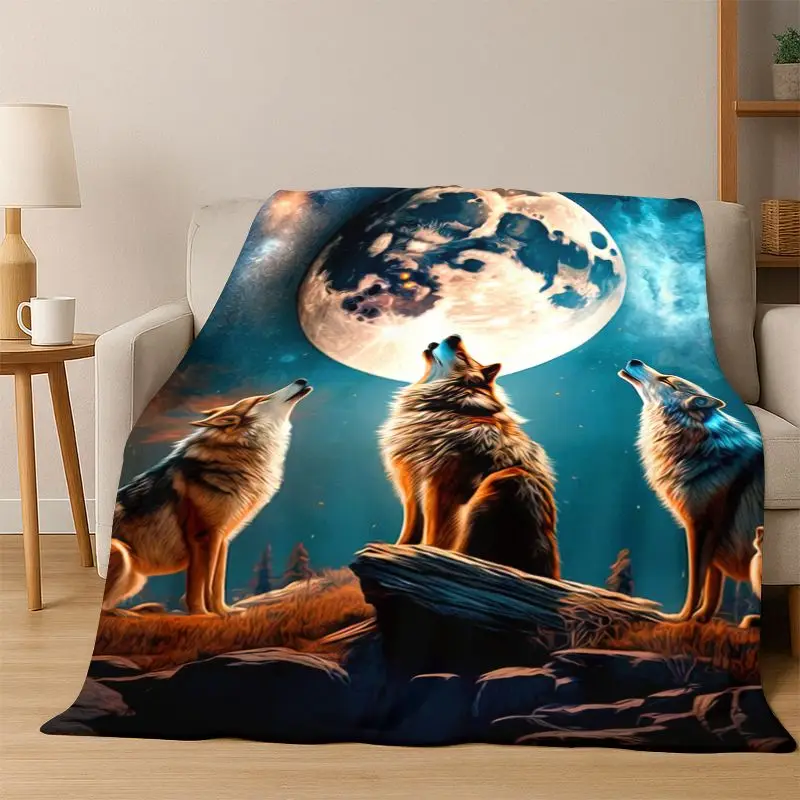 Viking Wolf Fenrir Cartoon Flannel Blanket Soft Warm Throw Blanket for Bedroom Living Room Bed Travel Camping Picnic Gift