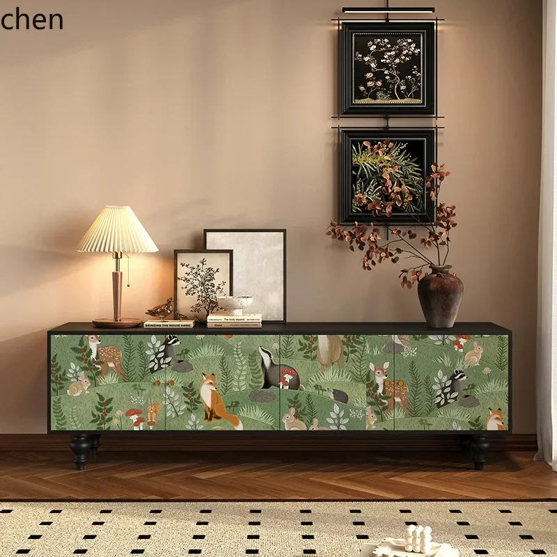 y9-  Solid Wood Retro TV Cabinet Storage  Integrated Painted Living Room Bedroom Display Cabinet Floor Cabinet