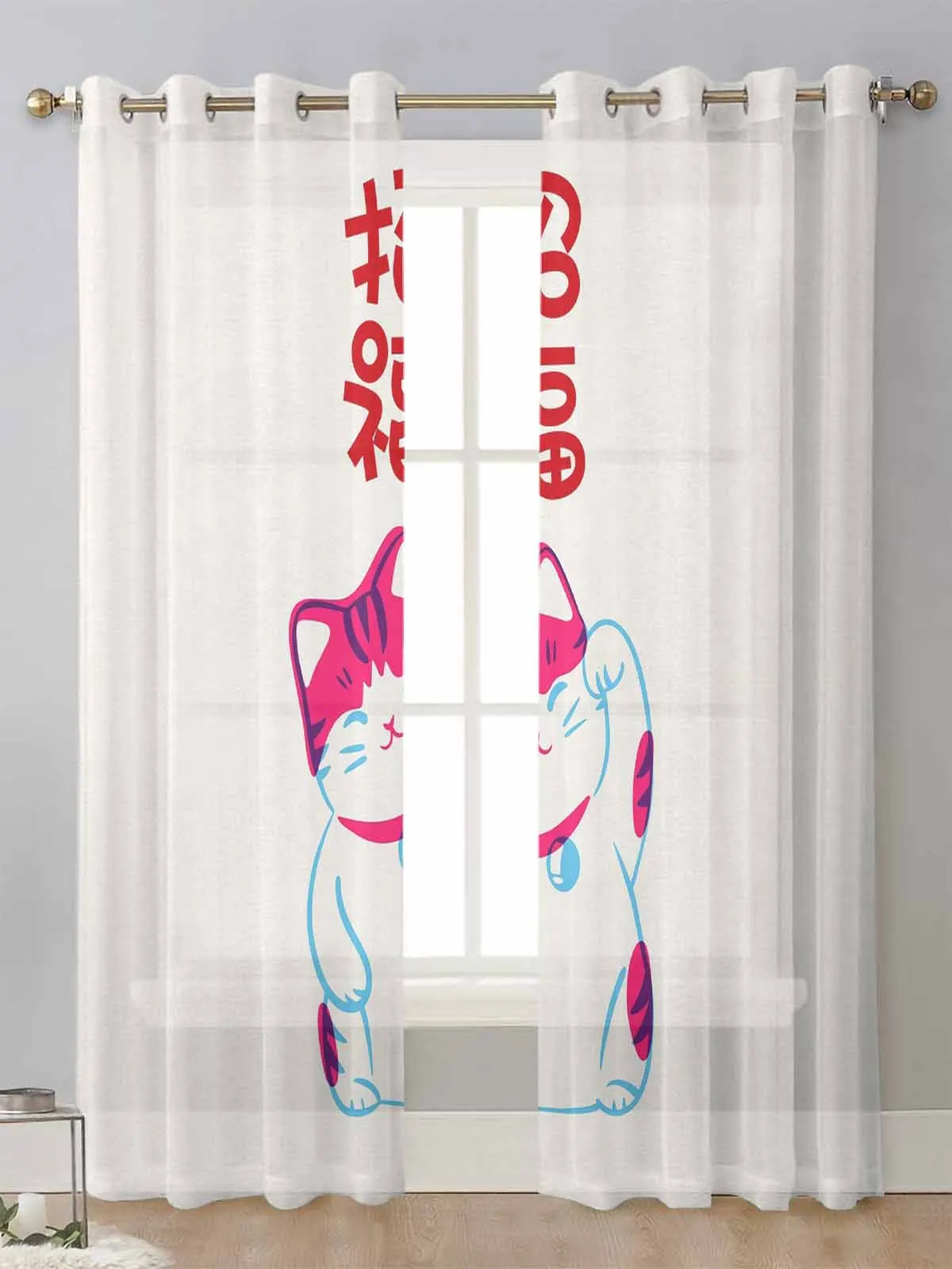 

Japanese Style Cats Sheer Curtains For Living Room Window Screening Transparent Voile Tulle Curtain Cortinas Drapes Home Decor