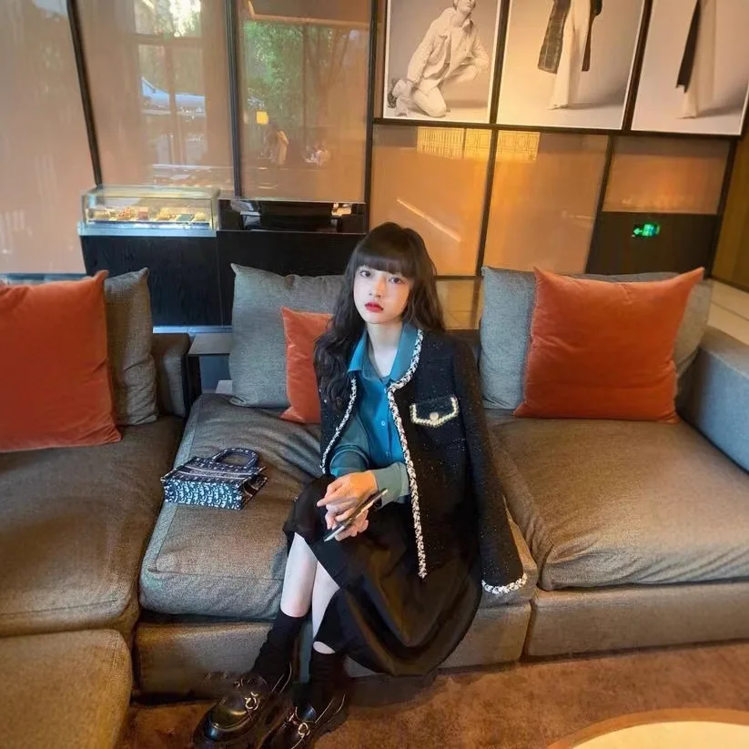 트위드 재킷 보석 버튼 여성용 여름 가벼운 린넨 실루엣 슬림핏 여성스러운 자수 빈티지 심플 여성