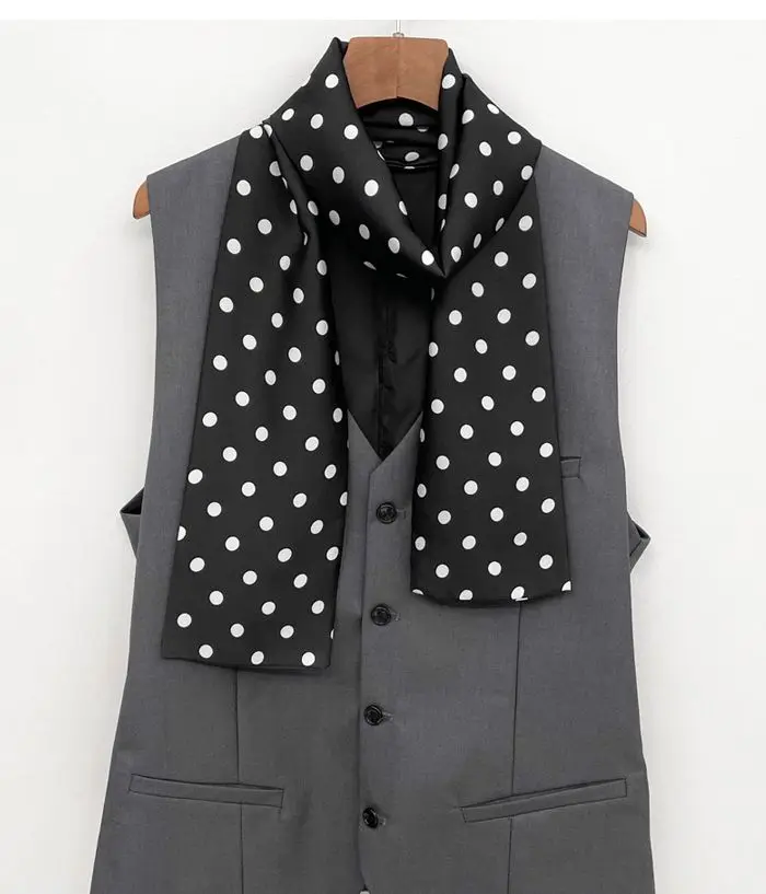 Men's British Retro Black and White Polka Dot Business Casual Small Scarf Versatile Long Scarf Decorative Neck Scarf Wide Tie