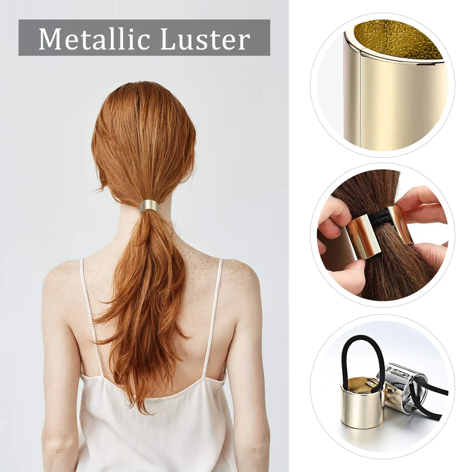 Metal Alloy Open Elastic Hair Rope Buckle Retro Punk Hair Cuff Women Ponytail Holder Round Hair Ring Girls Hair Accessories